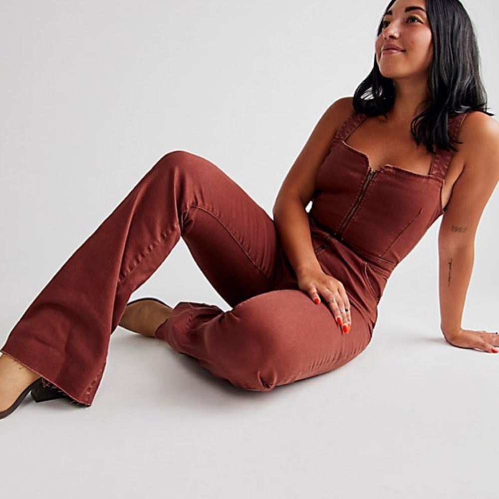 Boot-Cut Flare Jumpsuit in Rust